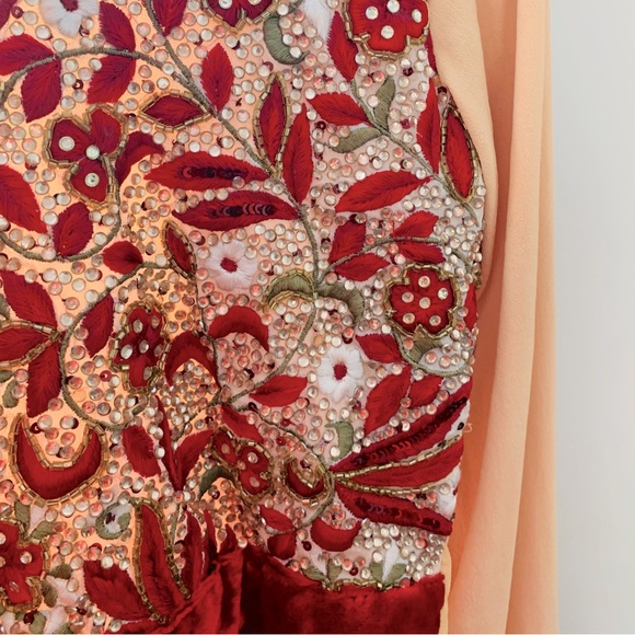 Vintage Indian Bollywood Velvet Trim Chiffon Anarkali Dress and Dupatta Set - Picture 7 of 8